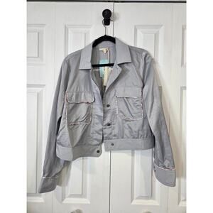 NWT Mystree Gray Satin with Floral TrimLarge Crop Jacket